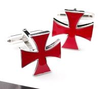 Men S War Cross Cuff Links ทองแดงสีแดง