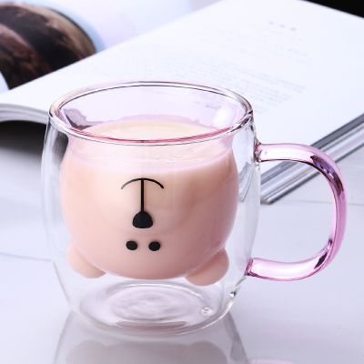 【High-end cups】สร้างสรรค์น่ารักหมีแก้วกาแฟถ้วยแก้วคู่สัตว์สองชั้นนมแก้วน้ำผู้หญิงวาเลนไทน์39; S วันคริสต์มาส Gift