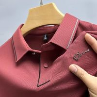 Luxury high-end ice silk seamless short sleeved t-shirt mens fashion lapel summer business leisure brand embroidery polo shirt Towels