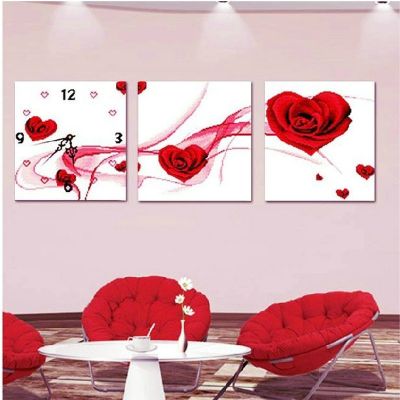 【CC】 3pcs/set Needlework stitchSet Embroidery kitclock love rose heart Cross-Stitch decoration painting factory wholesale