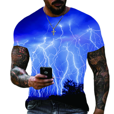 2023ฤดูร้อนใหม่ผู้ชายเสื้อยืดขนาดใหญ่สบายๆLightning Cool 3Dพิมพ์Tเสื้อสำหรับชายแขนสั้นTeeจัดส่งฟรี