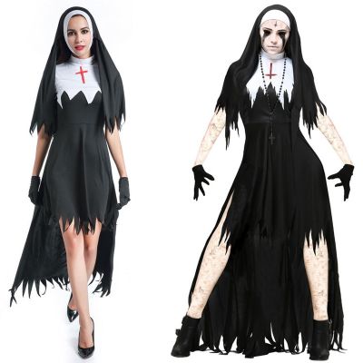 New Nun Cosplay Costumes Vampires Devil Cosplay Clothing Hat Skirt Gloves Necklace Halloween Carnival Women Female Party Gift