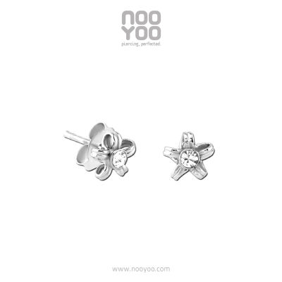 NooYoo ต่างหูสำหรับผิวแพ้ง่าย STEEL FLOWER Crystal Surgical Steel