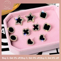 BESFOME S925ต่างหูเงิน Lucky Four-Leaf Clover ต่างหูเพชรคลาสสิคเรียบง่าย-Studded Star Love Square ต่างหูสำหรับผู้หญิง