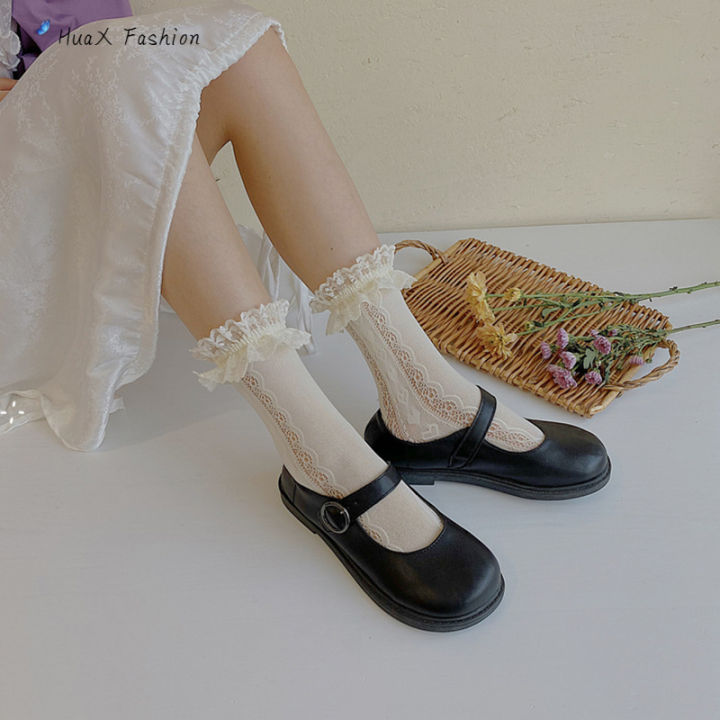 huax-ลูกไม้ถุงเท้าลูกวัวญี่ปุ่น-lolita-handmade-love-bowknot-ถุงเท้าทรงท่ออะนิเมะ-jk-สาวถุงเท้านักเรียน