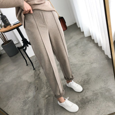 Thicken Women Pencil Pants 2021 Spring Winter Plus Size OL Style Wool Female Work Suit Pant Loose Female Trousers Capris 3XL