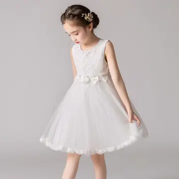 pretty 8 year old girl in white dress, Stock image