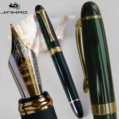 น้ำพุ IRAURITA ปากกา JINHAO X450สีเขียวเข้มและ EN 18 KGP 0.7มม. หัวปากกาแบบกว้างโลหะทั้งหมดสีแดง21สีและหมึก JINHAO 450