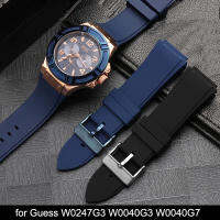 สายที่ตกแต่งเค้กซิลิโคนสีฟ้าสำหรับ W0040G3 Guess W0247G3 W0040G7หัวเข็มขัดสแตนเลสกันน้ำยางสำหรับผู้ชายสายข้อมือสำหรับเปลี่ยนสายนาฬิกาข้อมือ