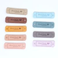 10Pcs/Pack Label Handmade Love Heart leather Two-Hole Embossed Suede Leather Tag Hat Clothing Apparel decoration Accessories Stickers Labels