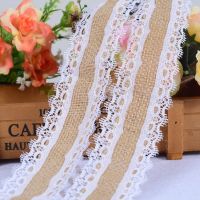 2Meters/Lot 25mm Natural Jute Burlap Hessian Ribbon with White Lace Trim Rustic Vintage Wedding Decoration DIY Crafts Supplies Gift Wrapping  Bags