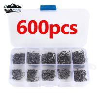 Homempire 600/1000Pcs ชุดตะขอตกปลาเหล็กคาร์บอนสูง Barbed Fishhooks สำหรับตกปลาน้ำจืดน้ำเค็มอุปกรณ์เสริม