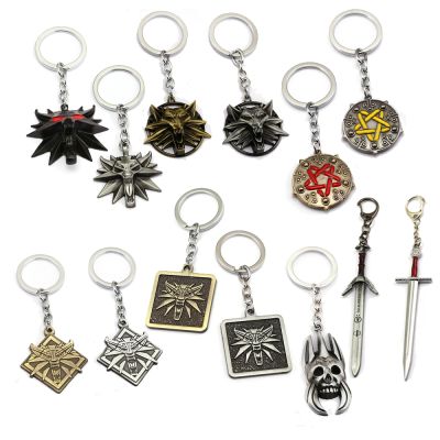 Game The Witcher Keychain Sword Pendant Metal Wolf Helmet Keyrings Mens Jewelry