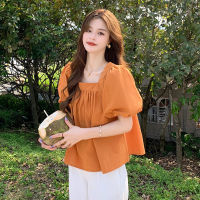 (NEW Ready Stock)  Puff Sleeve Square Neck Blouse Women New Korean Style Loose Versatile Top Baju Perempuan