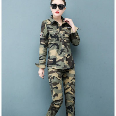 พรางเสื้อผ้าหญิงเกาหลีกองทัพสีเขียวสีทึบเสื้อเชิ้ตแขนยาวสองชิ้นพรางครีมกันแดดเสื้อสูทใหม่ฤดูร้อนบวก