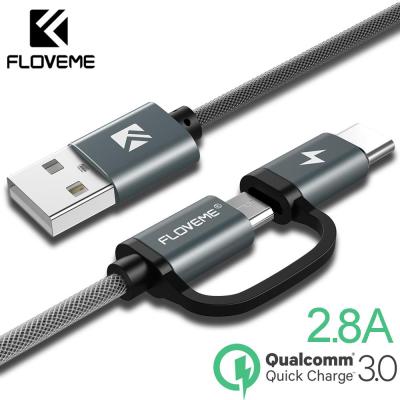 FLOVEME QC3.0 2.8A Micro USB Cable Fast Charger Charging USB Type C Cable 2in1 Type-C Cable for Samsung Xiaomi Oneplus Huawei P9 Docks hargers Docks C