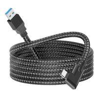 Black Elbow Nylon Braided USB3.0 Charging Cable Type-C High-Speed Data Transmission Cable for Quest 2 (5 M)