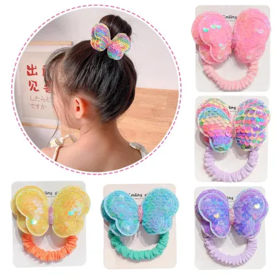 Fashionable Hairpiece For Kids Sparkling Hair Decoration Sequin Bow Hair Rope Childrens Girls Head Rope Hair Jewelry With Inlay
