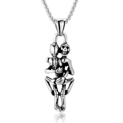 Infinity Love Couple Skulls Lover Hug Chain Pendant Necklace Skulls Hug Skeleton Necklace Skeleton Choker Witchy 90s Jewelry