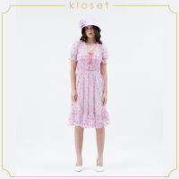 KLOSET Chilli Puff Sleeves Dress (SS21-D007) เดรสผ้าตาข่าย เดรสผ้าปัก เดรสผู้หญิง เดรสแฟชั่น