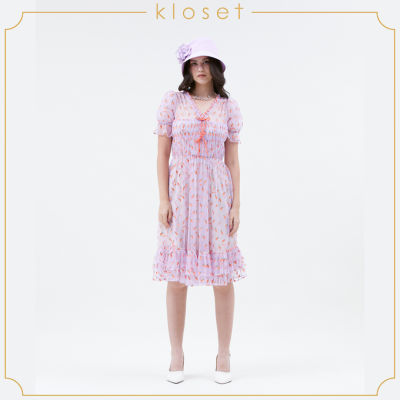 KLOSET Chilli Puff Sleeves Dress (SS21-D007) เดรสผ้าตาข่าย เดรสผ้าปัก เดรสผู้หญิง เดรสแฟชั่น