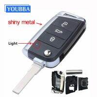 YOUBBA 3 Button Flip Folding Metal Side Cover Case Fob Modified Car Key Shell for VW Golf 7 MK7 Skoda Seat Leon Pas HU66 Blade