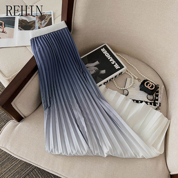 rehin-ฤดูร้อน-miyake-จีบเรียบง่ายแบบเกาหลีแฟชั่นสีไล่ระดับสีใหม่และยาวปานกลาง