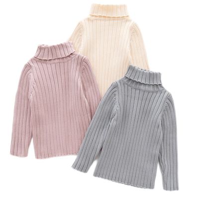 1-6Yrs Baby Girls Boys Ribbed Sweater Turtleneck Spring Autumn Winter Child Knitted Pullover Top Solid Color Baby Kids Clothing