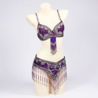 hot【DT】 Metallic Sound Tinkle Beaded and 2pcs Rhinestones Belly Costume Set with