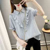 Plain Shirt Women Short Sleeve Loose Chiffon Blouse 2023 Summer Fashion Office Plus Size Tops