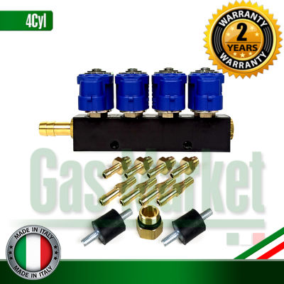 Valtek Gas Injector Type 30 4 cyl Blue Coil - รางหัวฉีดแก๊ส ยี่ห้อ Valtek รุ่น BFC 4 สูบ type 30 คอยล์สีฟ้า สำหรับแก๊ส LPG/CNG ระบบหัวฉีด (รางหัวฉีดแท้จาก Italy)