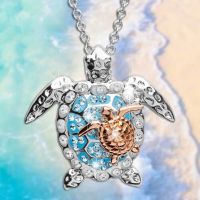 Exquisite Crystal Sea Turtle Mother and Baby Pendant Necklace for Women Fashion Jewelry Holiday Accessories Gifts for Mom