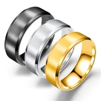 8MM New Arrival Cool Simple Men Ring Black Gold Silver 3 Colors Stainless Steel Retro Polishing Male Finger Ring Party Wedding Fashion Ring Jewelry for man