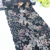 3y/lot Width 18cm Black Rosegold Shimmer Elastic Stretch Lace Skirt Hem Dress Underwear Sewing Craft DIY Apparel Fabrics Lace Fabric  Material