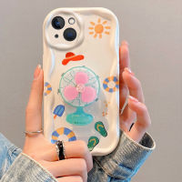 เคส IPhone 14 14 Pro IPhone 14 Pro Max 14 Plus 13 12 11 X XS Max XR 7 8 Plus 6 6S น่ารักสดใสหน้าร้อนเคสป้องกันเลนส์แบบหนากันลื่น-เบาะรองหลังกันกระแทกพร้อมตัวยึดขาตั้งพัดลมหมุนได้3D