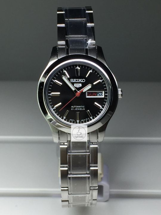 นาฬิกา-ไซโก้-ผู้หญิง-seiko-5-รุ่น-symd95k1-automatic-women-watch-ตัวเรือนและสายสแตนเลส-หน้าปัดสีดำ-รับประกันของแท้-100-จาก-cafenalika