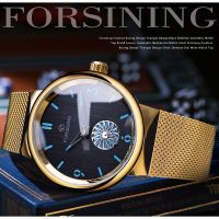 ZZOOI Forsining 2022 Minimalist Design Golden Stainless Steel Mesh Band 3D Moving Small Waterproof Unique Steampunk Mechanical Watches