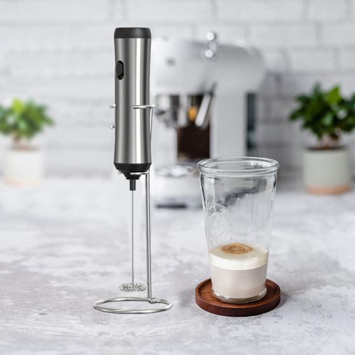 Handheld Electric Milk Frother Coffee Frother Stainless Steel Battery  Powered with Stand Foam Maker Kitchen Supplies and Gadgets