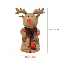 (ร้อน) ไฟฟ้า Roated เต้นรำ Elk ตุ๊กตาคริสต์มาสเพลงไฟฟ้าของเล่น Xmas ตกแต่งบ้าน Figurine New Year Party เครื่องประดับ Xmas Gift