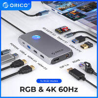 ORICO RGB USB C แท่นวางมือถือที่มี4K60Hz คู่ HDMIVGA DP Ethernet 100W ฮับพีดี Sd/tf 3.5Mm สำหรับแล็ปทอปแมคบุ๊ค Pro