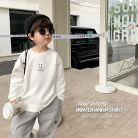 Childrens 2022 Winter thickened warm velvet smiley face base shirt fashion boys and girls baby plus velvet long sleeve thermal top