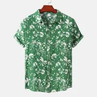 เสื้อฮาวายสำหรับผู้ชายลำลองปุ่มลงแขนสั้นพรรคสีเขียว Aloha เสื้อหลวมสบายๆบีชสวมวันหยุดเสื้อผ้า C Hemise