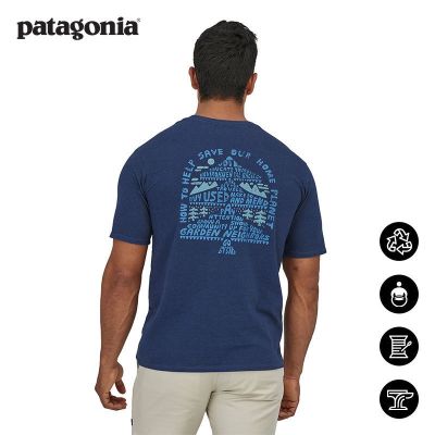Patagonia เสื้อยืดใหม่ฤดูร้อนพิมพ์ลายผ้าฝ้ายลายแฟชั่นรุ่นสำหรับทั้งหญิงและชาย