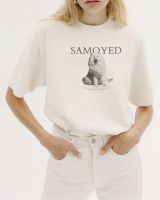 เสื้อยืดคอกลมสไตล์ Minimal พิมพ์ลาย เสื้อแขนสั้น ลายหมา Samoyed ผ้านุ่ม สวมใส่สบาย ราคาเบาๆ ไซส์ S-3XL