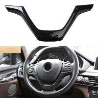 Car Carbon Fiber Steering Wheel Panel Cover Trim Decoration Frame Sticker For X5 X6 F15 F16 2014-2019 LHD