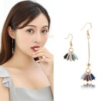 ex343 Korean Version Fashion Simple Cute/Romantic Tassel Small Crystal Asymmetric Earrings Women 39;s Jewelry Accessories