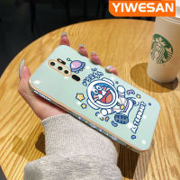 YIWESAN เคสสำหรับ OPPO A9 2020 A5 2020การ์ตูนน่ารักโดราเอมอนนิ่มเคลือบผิวหรูหราเคสมือถือขอบสี่เหลี่ยมซิลิโคนเคสกันกระแทกฝาหลังเต็มตัวเลนส์กล้องถ่ายรูปเคสกันกระแทก