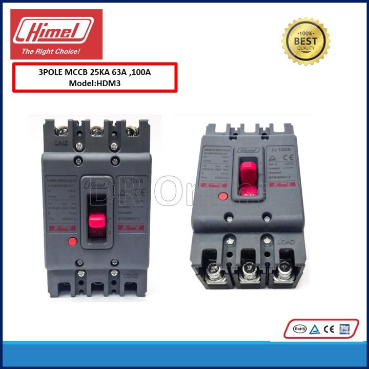 Himel MCCB 3POLE Molded Case Circuit Breaker - MCCB 3P 25KA 63A ,100A ...
