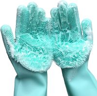 2pcs Cleaning Gloves Magic Silicone Rubber Dish Washing Household Kitchen Waterproof Scrubber Clean Tools Sponge Gloves