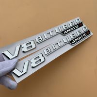 JHTJHNDTGFJHND 1คู่ V8 BITURBO 4MATIC + V12 BITURBO Chrome ตัวอักษรจำนวนสติกเกอร์สัญลักษณ์รถ Trunk Fender สติกเกอร์สำหรับ Mercedes Benz